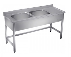[2E0.6017AL] DOUBLE SINK UNIT, 2 BOWL (400x500x300 mm) W/O BOTTOM SHELF, BACKSPLASH