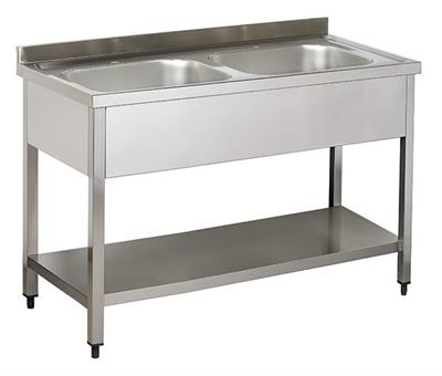DOUBLE SINK UNIT, 2 BOWL (400x500x300 mm) W/ BOTTOM SHELF, BACKSPLASH