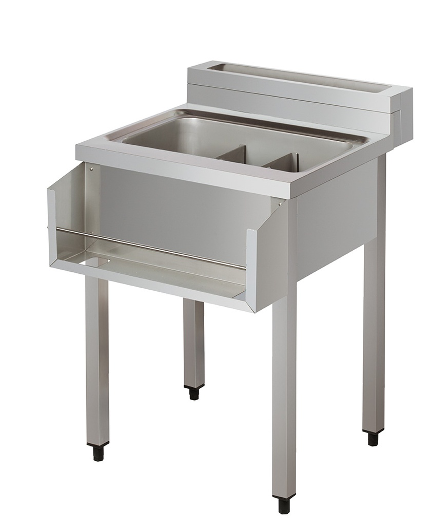 COCTAIL STATION, W/ ISOLATED ICE WELL, SPEED RAIL, W/ BOTTOM SHELF, TABLE TOP, WITH RINSER UNIT