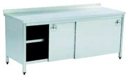 DOLAPLI TEZGAH, TABAN VE ARA RAFLI, SÜRGÜ KAPAKLI, SIRTLI