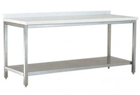 MARBLE TOP TABLE, WITH BOTTOM SHELF, BACKSPLASH