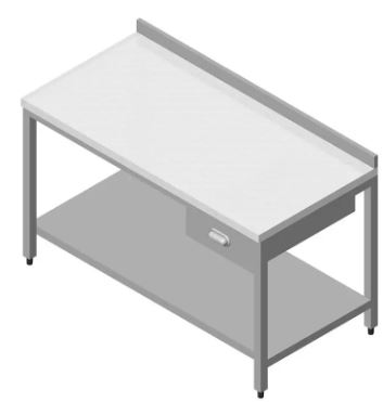 MARBLE TABLE WITH BOTTOM SHELF, 1 DRAWER AND UPSTAND