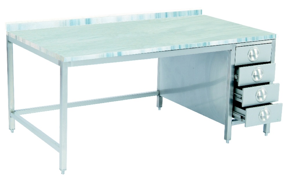 POLİETİLEN TABLALI (BEYAZ) TEZGAH, TABAN RAFSIZ, 3 ÇEKMECELİ(SAG), SIRTSIZ