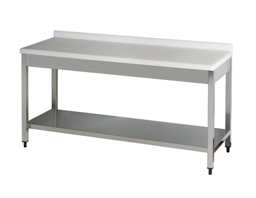 MOBILE POLYETHYLEN TOP TABLE, WITH BOTTOM SHELF AND NO UPSTAND