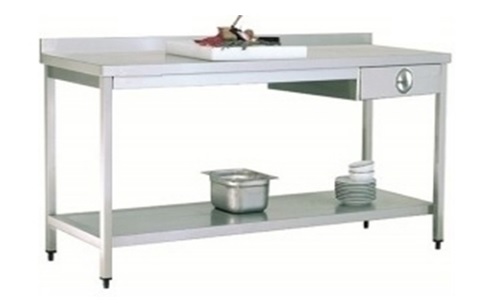 WORK TABLE WITH BOTTOM SHELF, 1 DRAWER (RIGHT) AND UPSTAND