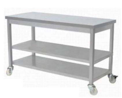 MOBILE WORKING TABLE WITH LOWER AND INTERMEDIATE SHELVES
