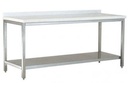 MARBLE TOP TABLE, WITH BOTTOM SHELF, BACKSPLASH