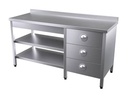 MARBLE TOP TABLE,  WITH BOTTOM&MID SHELF, 3 DRAWER (LEFT) AND NO UPSTAND