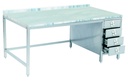 POLYETHYLEN TOP TABLE, WITHOUT BOTTOM SHELF, 3 DRAWER (RIGHT) AND UPSTAND